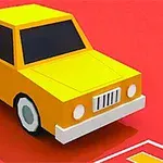 Žlté hranaté auto na červenom pozadí