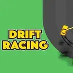 Žlté auto driftujúce na tmavej ceste s nápisom Drift Racing na zelenom pozadí