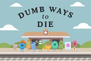 Veselé farebné postavičky stoja na vlakovej stanici pod textom Dumb Ways to Die