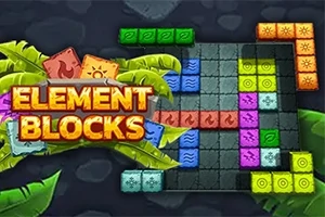 Farebné bloky rôznych tvarov na hernej doske s nápisom Element Blocks