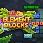 Farebné bloky rôznych tvarov na hernej doske s nápisom Element Blocks
