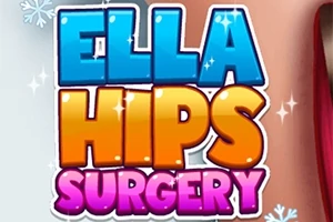 Farebný text Ella Hips Surgery na pozadí snehových vločiek a kožného povrchu