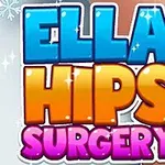 Farebný text Ella Hips Surgery na pozadí snehových vločiek a kožného povrchu