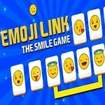 Karty s rôznymi emotikonmi na modrom pozadí so žltými pruhmi a textom EMOJI LINK