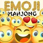 Rôznofarebné emotikony s výrazmi radosti a lásky sú zoskupené pred nápisom EMOJI MAHJONG