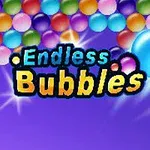 Farebná ilustrácia s nápisom Endless Bubbles na fialovom pozadí s množstvom farebných bublín