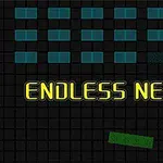 Text ENDLESS NEON v žiarivo žltých písmenách na tmavom pozadí s farebnými blokmi