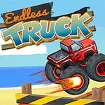 Červené monster trucki skáče cez rampu na pláži s palmovým stromom a padajúcimi dolármi v pozadí