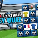 Farebný titulok European Football Jersey Quiz na pozadí s futbalovými loptami a dresmi