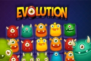 Farebné kreslené netvory s jedným okom a rôznymi výrazmi tváre na tmavomodrom pozadí so slovom EVOLUTION hore