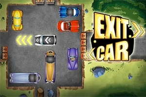 Auta na parkovisku s textom Exit Car a šípkami ukazujúcimi smer jazdy