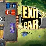 Auta na parkovisku s textom Exit Car a šípkami ukazujúcimi smer jazdy