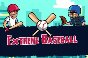 Dva kreslené postavy v baseballovej výstroji stojace oproti sebe s nápisom Extreme Baseball uprostred