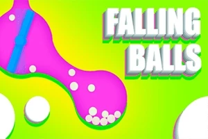 Ružová abstraktná forma s bielymi guľôčkami na zeleno-žltom pozadí s nápisom FALLING BALLS