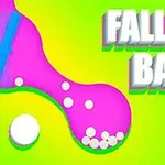 Ružová abstraktná forma s bielymi guľôčkami na zeleno-žltom pozadí s nápisom FALLING BALLS