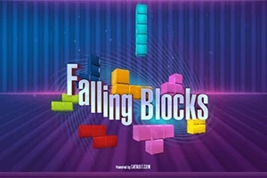 Farebné padajúce bloky na modro-fialovom pozadí s názvom Falling Blocks v strede