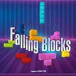 Farebné padajúce bloky na modro-fialovom pozadí s názvom Falling Blocks v strede