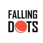 Text FALLING DOTS s červenou bodkou nahrádzajúcou písmeno O