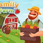 Usmiaty farmár s bradou nesie debničku plnú zeleniny pred červenou stodolou na farme s moriakom a zelenými poliami