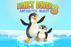 Dva veselí tučniaky na ľadovej kryhe s výrazným názvom FANCY DIVER 3 ANTARCTIC QUEST na vrchu