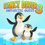 Dva veselí tučniaky na ľadovej kryhe s výrazným názvom FANCY DIVER 3 ANTARCTIC QUEST na vrchu