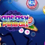 Farebná digitálna grafika s nápisom Fantasy Pinball, so zopár hracími prvkami na tmavomodrom pozadí