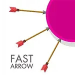 Ružový kruh s tromi šípmi a textom FAST ARROW