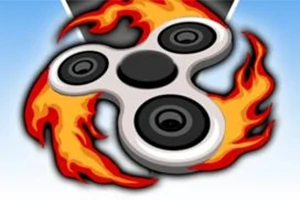 Fidget spinner obklopený plameňmi na modrom pozadí