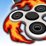 Fidget spinner obklopený plameňmi na modrom pozadí