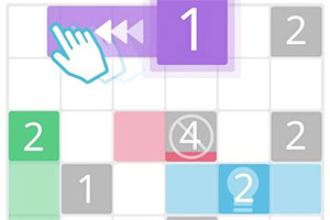 Interaktívna mriežka s farebnými číslami a ikonou ruky na žltom pozadí