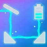 Schéma s žiarovkou, batériou a elektrickým obvodom na modro-fialovom pozadí s hexagonálnym vzorom