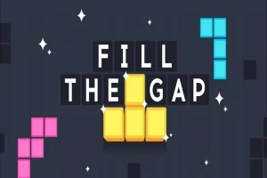 Nápis Fill the Gap s farebnými tetrisovými blokmi na tmavom pozadí