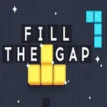 Nápis Fill the Gap s farebnými tetrisovými blokmi na tmavom pozadí