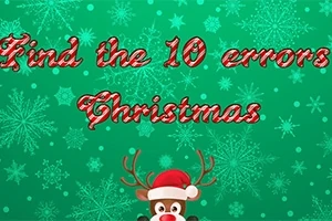 Nápis Find the 10 errors Christmas s vianočnými vločkami a sobom na pozadí