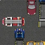 Požiarne auto obklopené stojacimi kamiónmi a osobnými autami na ceste