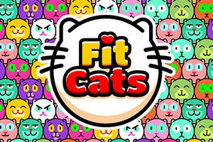 Ilustrácia s farebnými kreslenými tvárami mačiek a nápisom Fit Cats v strede