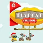Žltá vzducholoď s nápisom FlapCat Christmas nad robotom s čapicou a dvoma sobmi