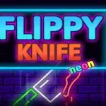 Nápis FLIPPY KNIFE v neónových farbách na tmavom pozadí