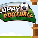 Logo s futbalovou loptou a nápisom Floppy Football na zelenom pozadí s oblakmi a dvoma drevenými stĺpmi