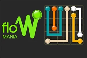 Logo s názvom Flow Mania vedľa mriežky s farebnými prepojenými bodmi