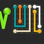 Logo s názvom Flow Mania vedľa mriežky s farebnými prepojenými bodmi