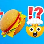 Fľaša koly, hamburger a emodži s vybuchnutou hlavou na modrom pozadí