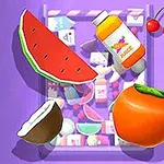 Melón, kokos, pomaranč, džús a čerešne na fialovom pozadí