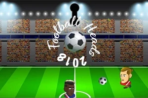Dvaja karikatúrni futbalisti na zelenej futbalovej ploche v osvetlenom štadióne s divákmi na tribúnach, medzi nimi veľká futbalová lopta