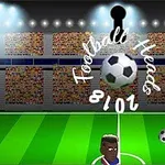 Dvaja karikatúrni futbalisti na zelenej futbalovej ploche v osvetlenom štadióne s divákmi na tribúnach, medzi nimi veľká futbalová lopta