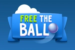Modré logo s nápisom Free the Ball na stužke a bublinou na modrom pozadí