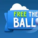 Modré logo s nápisom Free the Ball na stužke a bublinou na modrom pozadí