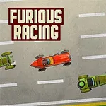 Pohľad zhora na tri pretekárske autá na závodnej dráhe s nápisom Furious Racing