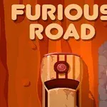 Nápis Furious Road nad zobrazeným autom na oranžovej ceste vedľa kamenistej plochy