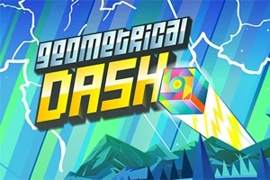 Farebná kocka letiaca cez geometrickú krajinu pod názvom Geometrical Dash